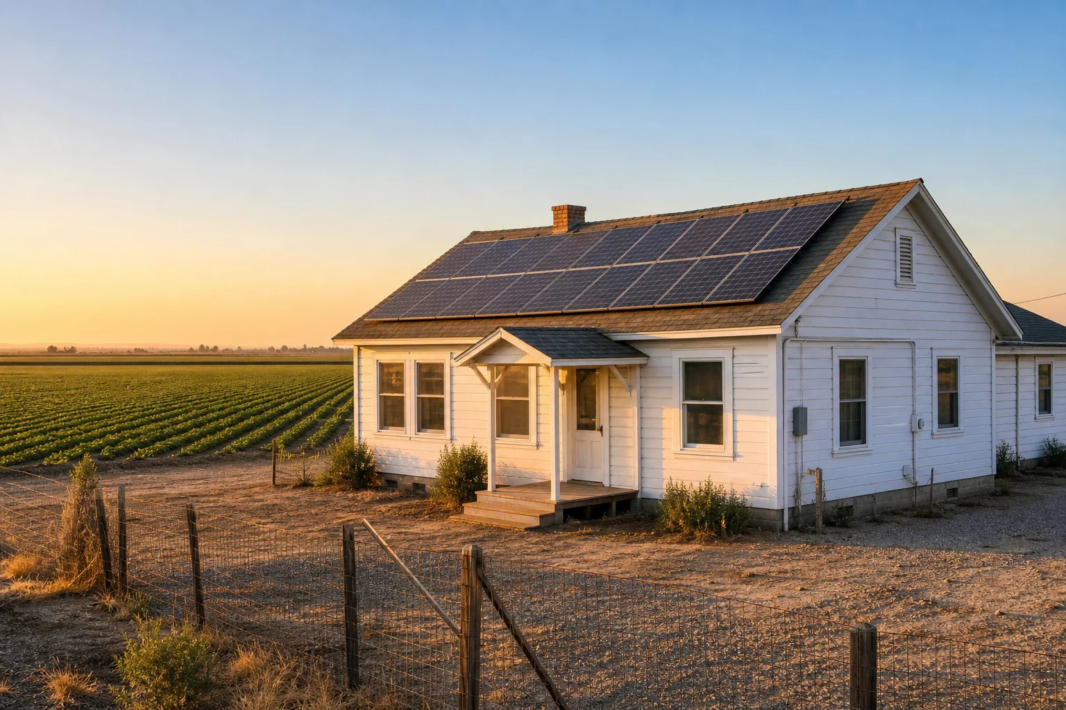 Seeley neighborhood home with rooftop solar panels, wide valley sky, and low desert terrain near El Centro.